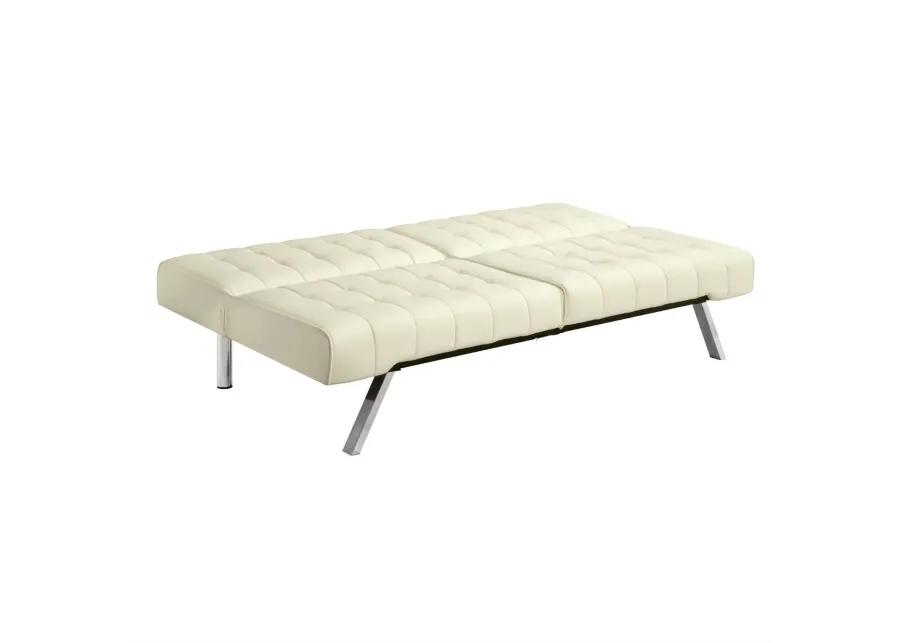 Split back Modern Futon Style Sleeper Sofa Bed in Vanilla Faux Leather