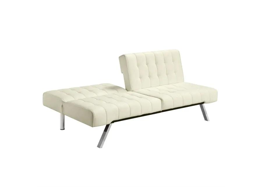 Split back Modern Futon Style Sleeper Sofa Bed in Vanilla Faux Leather