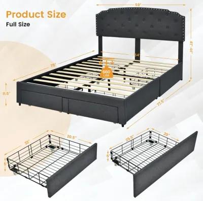 Platform Bed Frame with 4 Storage Drawers Adjustable Headboard