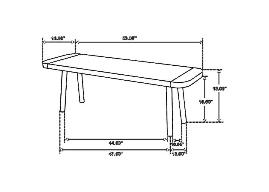 Mia 53 Inch Bench, Sheesham and Mango Wood Seat, Black Iron Legs, Brown  - Benzara