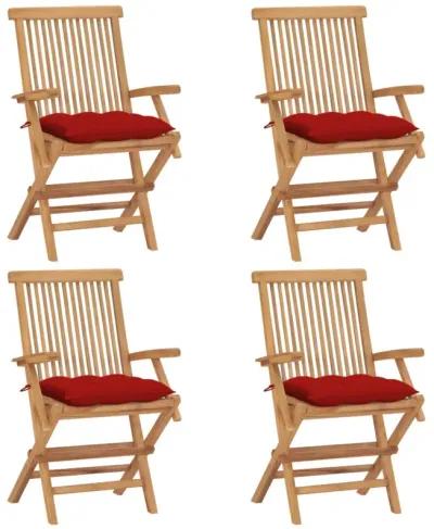 vidaXL Garden Chairs with Red Cushions 4 pcs Solid Teak Wood