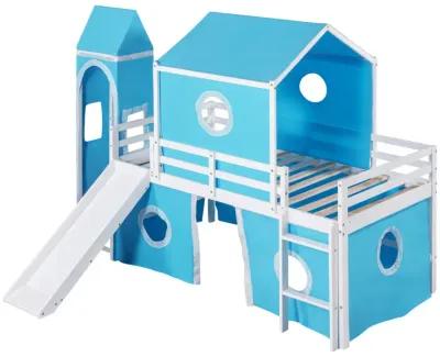 Twin Size Bunk Bed With Slide Tent And Tower