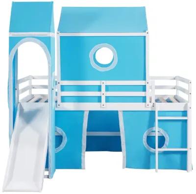 Twin Size Bunk Bed With Slide Tent And Tower