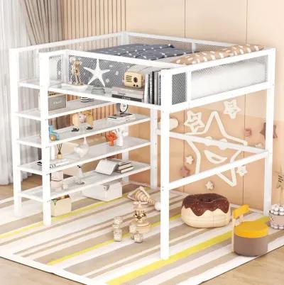 Merax Metal Loft Bed with Storage Shelves