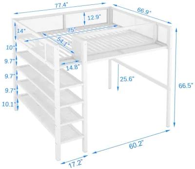 Merax Metal Loft Bed with Storage Shelves