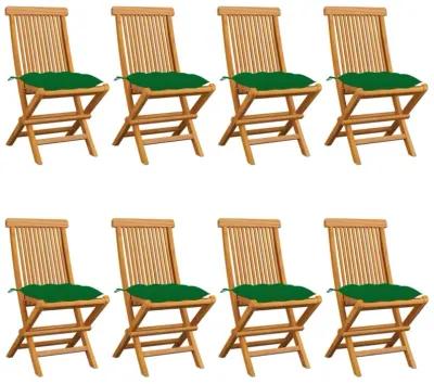 vidaXL Garden Chairs with Green Cushions 8 pcs Solid Teak Wood