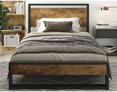 QuikFurn Twin Modern Farmhouse Platform Bed Frame with Wood Panel Headboard Footboard