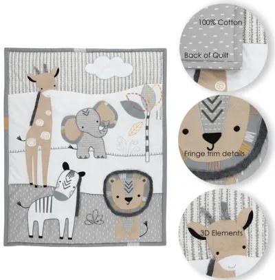 Lambs & Ivy Jungle Safari Gray/Tan/White Nursery 6-Piece Baby Crib Bedding Set