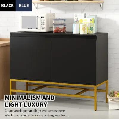 Minimalist Luxury Cabinet Two Door Sideboard With Gold Metal Legs For Living Room, Dining Room