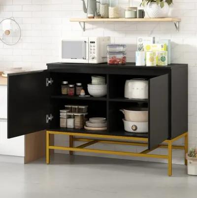 Minimalist Luxury Cabinet Two Door Sideboard With Gold Metal Legs For Living Room, Dining Room