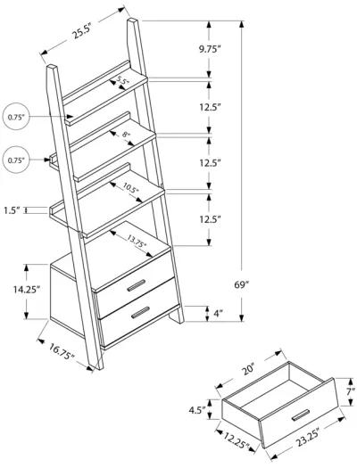 Monarch Specialties , Bookcase, Ladder with 2-Storage Drawers, White, 69"H