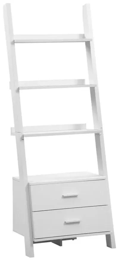 Monarch Specialties , Bookcase, Ladder with 2-Storage Drawers, White, 69"H