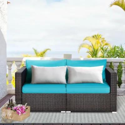 Hivvago 2PCS Patio Rattan Sectional Conversation Sofa Set