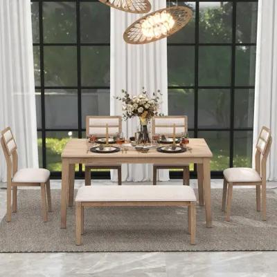 Classic And Traditional Style 6 - Piece Dining Set, Includes Dining Table, 4 Upholstered Chair