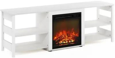 Furinno Classic 70 Inch TV Stand with Fireplace, White Emboss