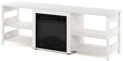 Furinno Classic 70 Inch TV Stand with Fireplace, White Emboss