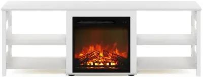 Furinno Classic 70 Inch TV Stand with Fireplace, White Emboss