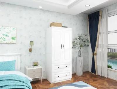 Wardrobe Closet with 2 Doors Wood Armoire Wardrobe Closets Cabinet Wardrobe Cabinet White Storage Cabinet Bedroom Armoires with Hanging Rod 2 Drawers