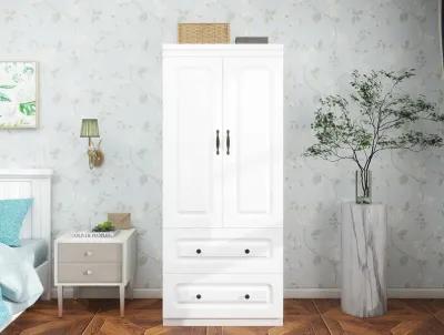 Wardrobe Closet with 2 Doors Wood Armoire Wardrobe Closets Cabinet Wardrobe Cabinet White Storage Cabinet Bedroom Armoires with Hanging Rod 2 Drawers