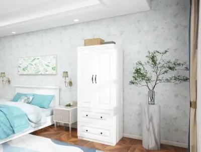 Wardrobe Closet with 2 Doors Wood Armoire Wardrobe Closets Cabinet Wardrobe Cabinet White Storage Cabinet Bedroom Armoires with Hanging Rod 2 Drawers