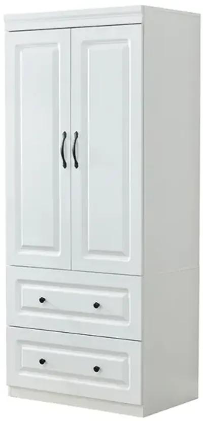 Wardrobe Closet with 2 Doors Wood Armoire Wardrobe Closets Cabinet Wardrobe Cabinet White Storage Cabinet Bedroom Armoires with Hanging Rod 2 Drawers