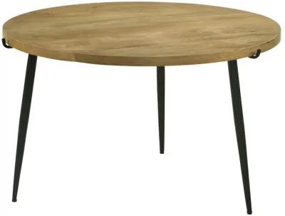 Benjara Pia 30 Inch Coffee Table, Mango Wood Top, Round, Iron Tripod Legs, Brown, Black