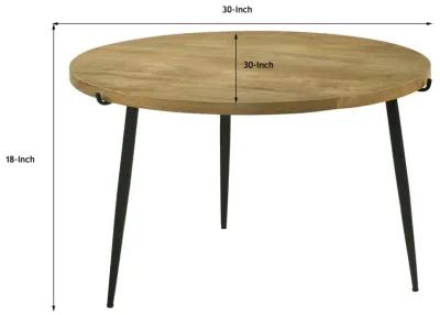 Benjara Pia 30 Inch Coffee Table, Mango Wood Top, Round, Iron Tripod Legs, Brown, Black