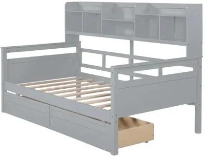 Twin Size Daybed, Wood Slat Support, With Bedside Shelves And Two Drawers