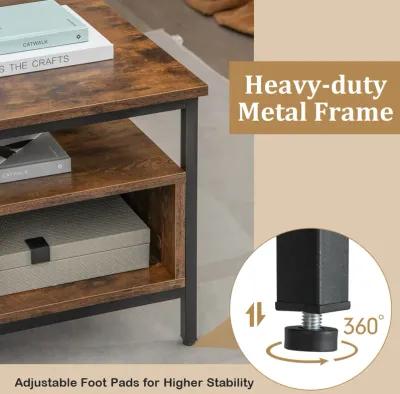 3-Tier Industrial Style Coffee Table with Storage and Heavy-duty Metal Frame-Coffee