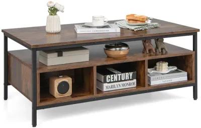 3-Tier Industrial Style Coffee Table with Storage and Heavy-duty Metal Frame-Coffee