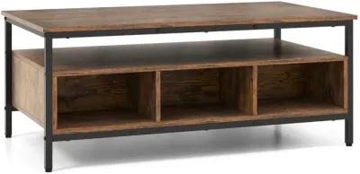 3-Tier Industrial Style Coffee Table with Storage and Heavy-duty Metal Frame-Coffee