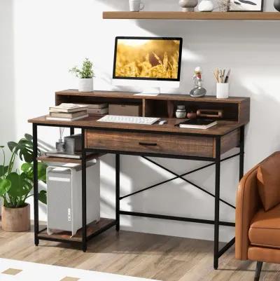 48 Inch Computer Desk with Monitor Stand Drawer and Shelves-Rustic Brown