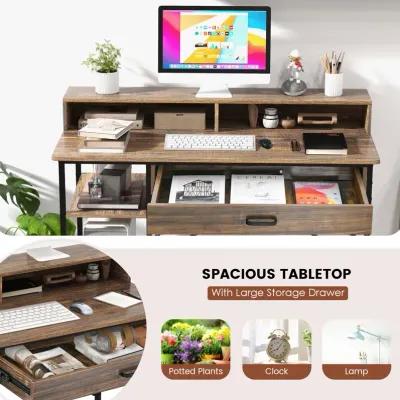 48 Inch Computer Desk with Monitor Stand Drawer and Shelves-Rustic Brown