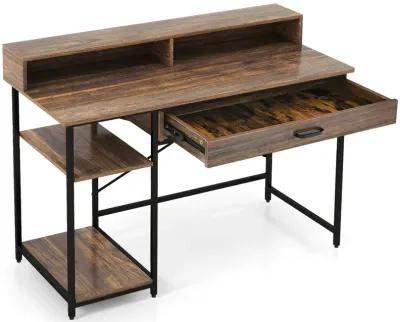 48 Inch Computer Desk with Monitor Stand Drawer and Shelves-Rustic Brown