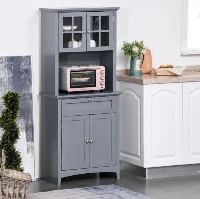 Gray Kitchen Storage: Freestanding Buffet Hutch with Doors and Drawer