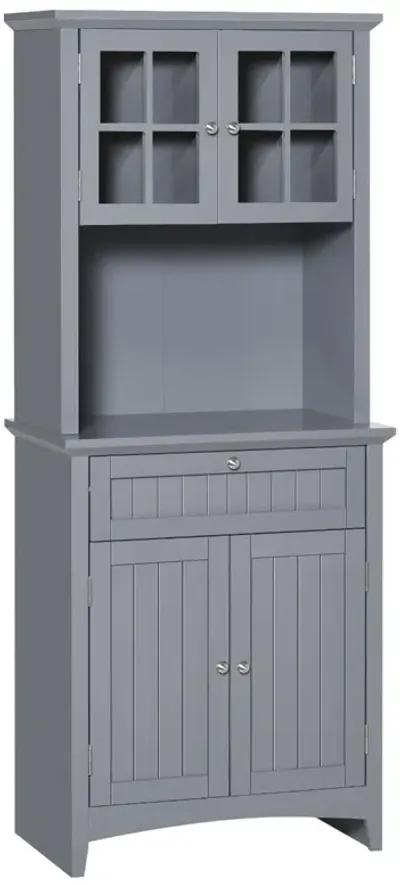 Gray Kitchen Storage: Freestanding Buffet Hutch with Doors and Drawer