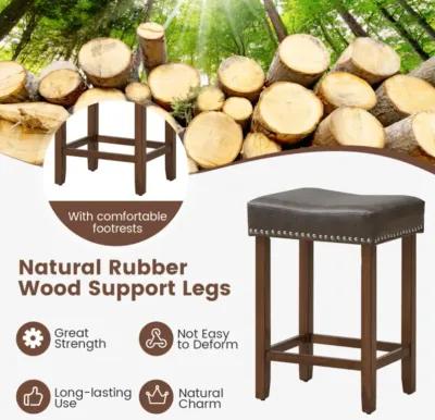 Hivvago 24 Inch Upholstered PU Leather Bar Stools Set of 2