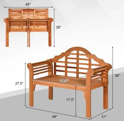 Hivvago 49 Inch Eucalyptus Wood Outdoor Folding Bench with Backrest Armrest for Patio Garden