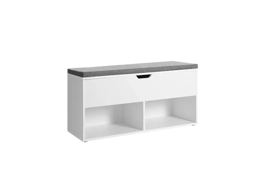 Shoe Bench, Storage Bench with 2 Open and 1 Closed Compartments, Shoe Shelf, Padded Seat, for Entryway, Living Room, Bedroom, White and Gray ULHS21WT