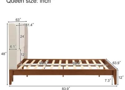 Merax Bamboo Wood Platform Bed with Upholstered Headboard