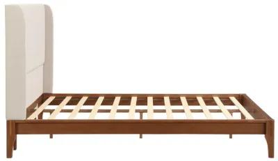 Merax Bamboo Wood Platform Bed with Upholstered Headboard