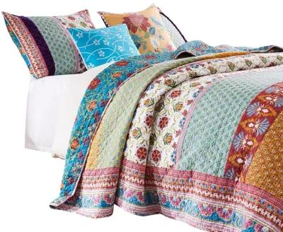 Sama 5 Piece Reversible Full Quilt Set, Floral Print Patterns, Multicolor - Benzara