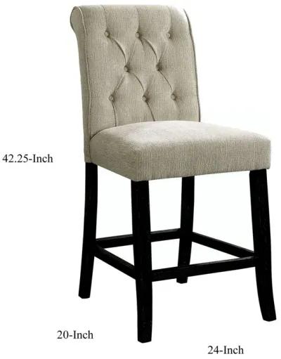 Wooden Fabric Upholstered Counter Height Chair, Ivory And Black, Pack Of Two-Benzara