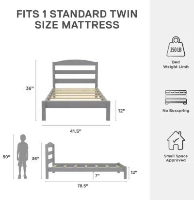 Buster Twin Bed with Wood Headboard, Gray