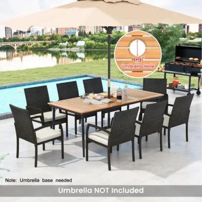 Hivvago 9-Piece Patio Dining Set with Umbrella Hole and 8 Rattan-woven Dining Chairs with Seat Cushions