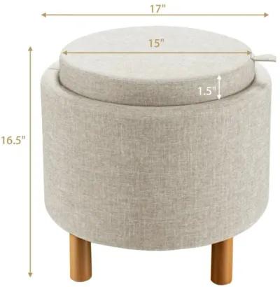 Hivvago Round Fabric Storage Ottoman with Tray and Non-Slip Pads for Bedroom