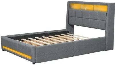 Merax Upholstered Platform Bed with LED and USB Charging