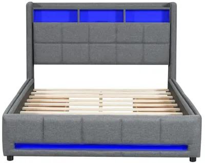 Merax Upholstered Platform Bed with LED and USB Charging