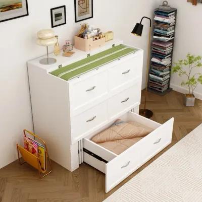 FUFU&GAGA Modern Convertible Bed with Storage Drawers and Upholstered Backrest (76.8" L x 44.4" W x 41.3" H), White