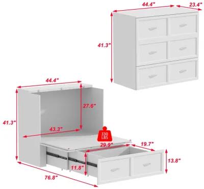 FUFU&GAGA Modern Convertible Bed with Storage Drawers and Upholstered Backrest (76.8" L x 44.4" W x 41.3" H), White